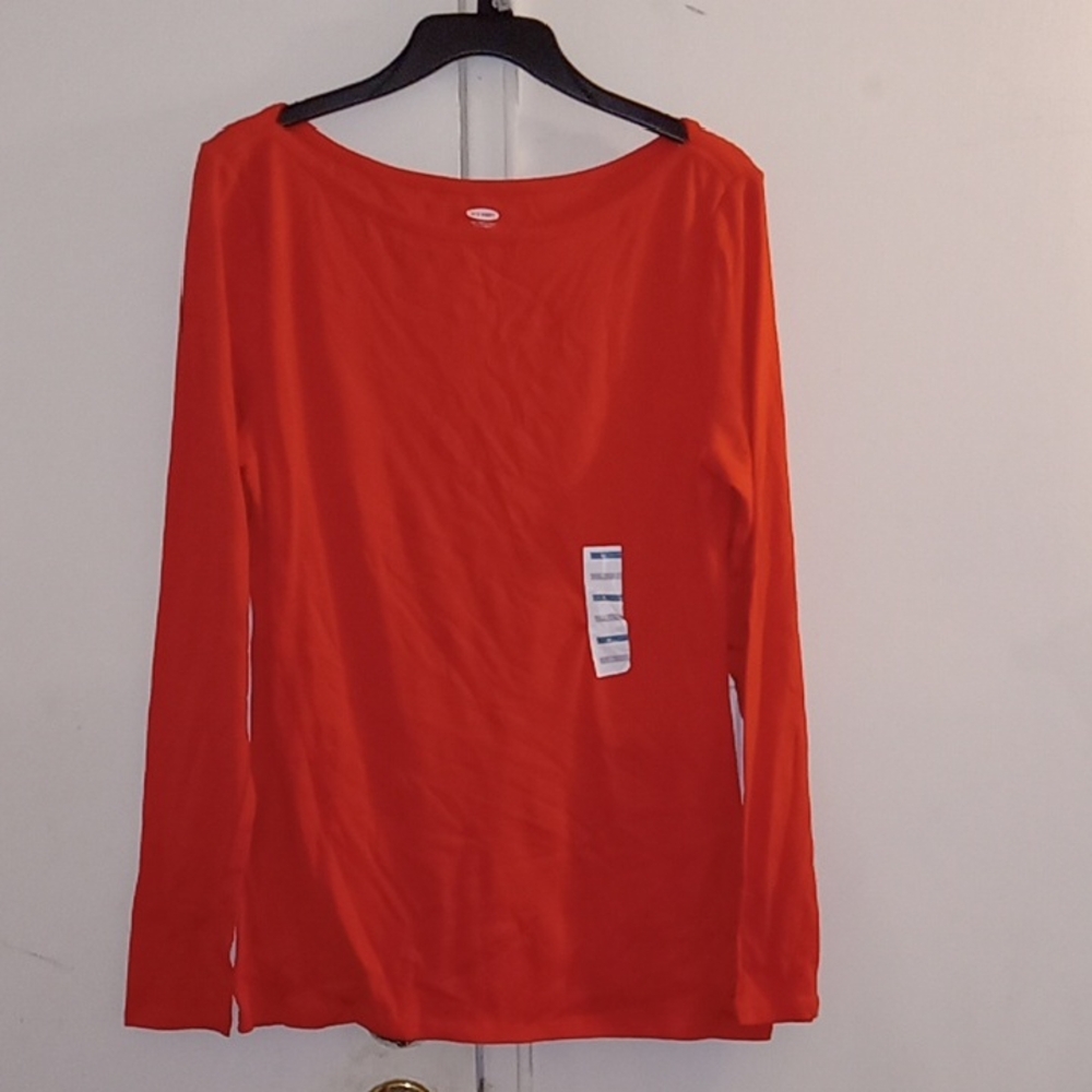 Old Navy Classic Long Sleeve Boat Neck Top in Vibrant Orange